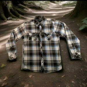 SubCulture Flannel Shirt Men's L Blue/Brown/White Plaid Long Sleeve